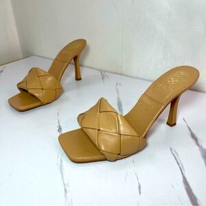 Vince Camuto Brelanie Womens Tan Buttery Leather Sandals Woven Braided Mules 8.5